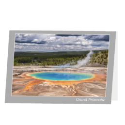 Grand Prismatic in Yellowstone on a blank art card, with its white back visible behind the right edge.